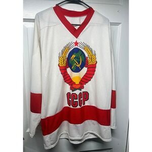 Vintage USSR Hockey Jersey | Fetisov #2 | Soviet Union CCCP | L | Red White Mens